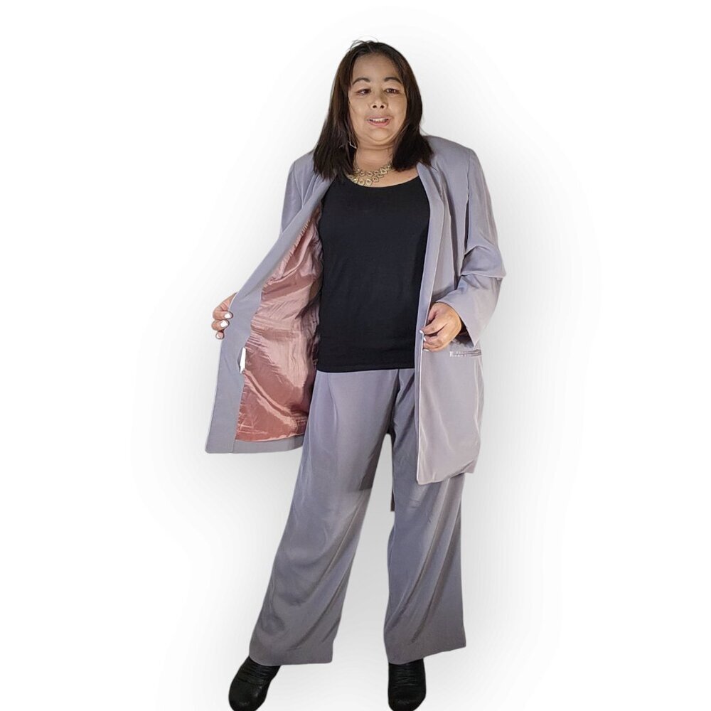 Lubin Plus Size Lavender Grey Pant Suit Set - Modern Business